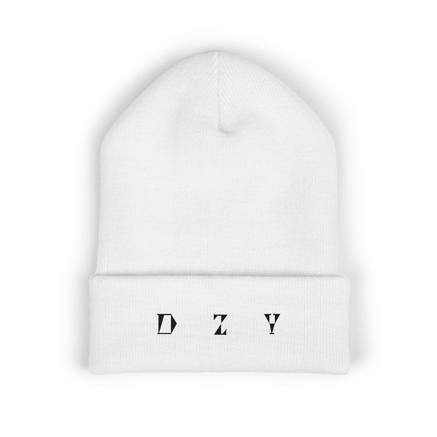 DZY Classic Cuffed Beanie - Stylish Embroidered White Knit Hat for Everyday Wear