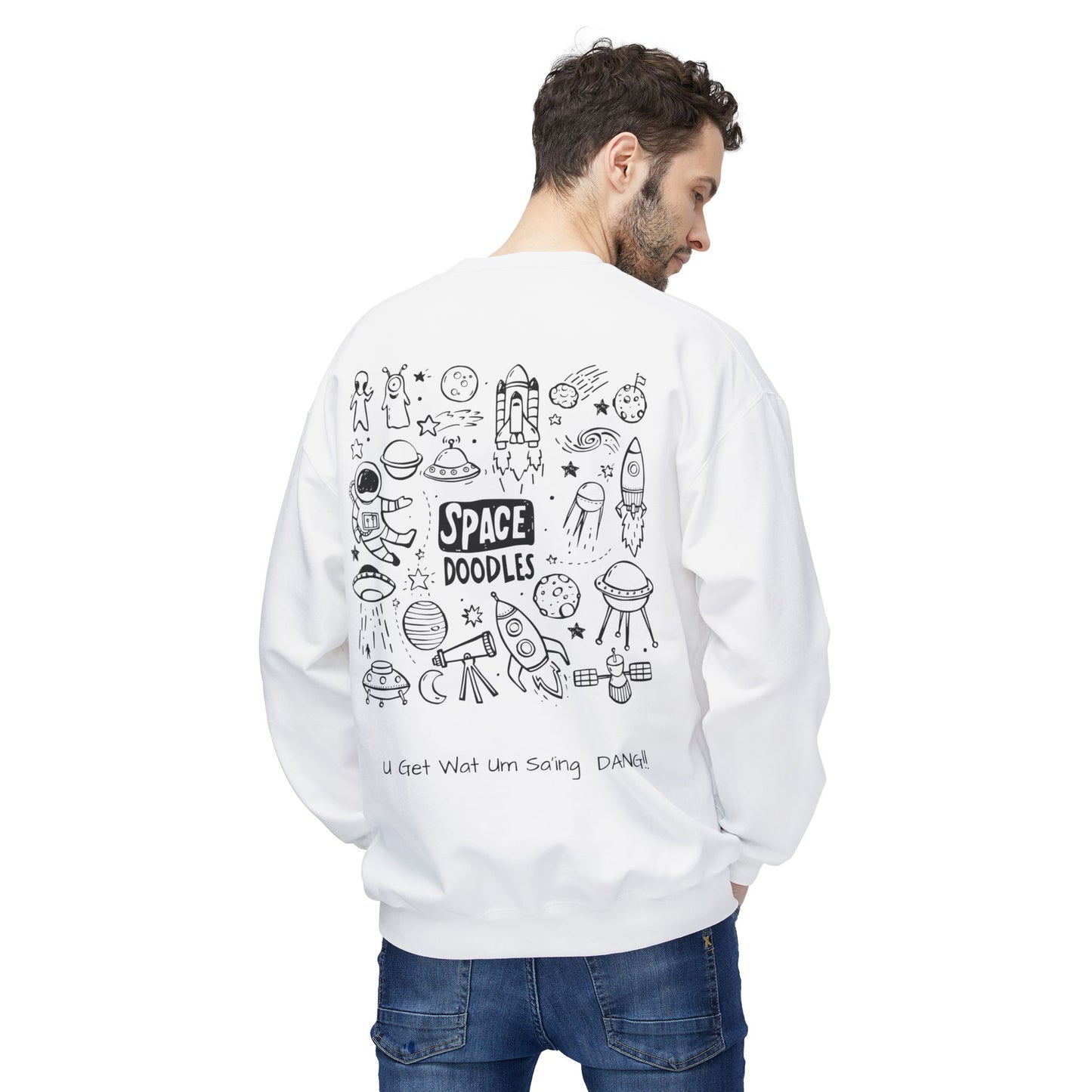 Unisex Softstyle Fleece Crewneck Sweatshirt - 'DZY' Front & Space Doodles Back Design